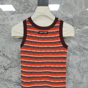 Miu Miu Orange and Black Striped Tank Top